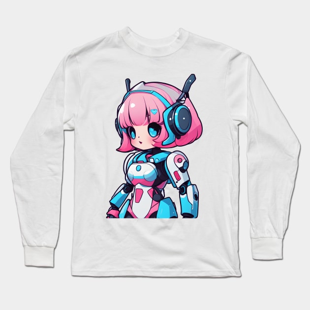 Cute bubblegum robot girl Long Sleeve T-Shirt by InkPulse